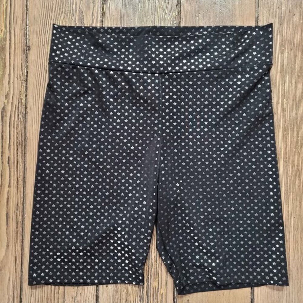 Crazy Train Biker Shorts XL Shimmer Stars Silky Black July 4th Retro Spandex